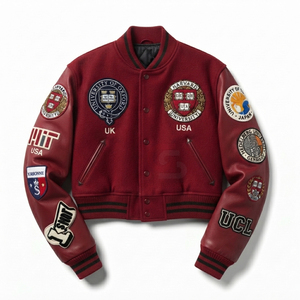 Varsity <b>Jacket</b> Wool & Leather Sleeves Custom Letterman Street wear Fashion Varsity <b>women</b> crop <b>Jackets</b> with Embroidered Technic - Product Image 1