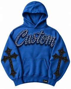 Hoodie oversize personnalisé unisexe en polaire blanc pour l'hiver, style streetwear avec impression numérique, broderie de perles, design croix et logo frontal - Product Image 3