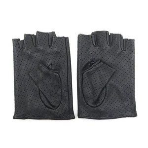 Gants de conduite en cuir de mouton à demi-doigts pour femmes, fins, respirants, antidérapants, pour l'été, décontractés, pour les voyages, produits unisexes - Product Image 3