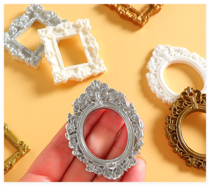 Cadre photo en résine plat, mini ornement DIY, style européen vintage, en or antique, blanc, argent, forme cœur, carré, ovale, rectangle, vente en gros - Product Image 6