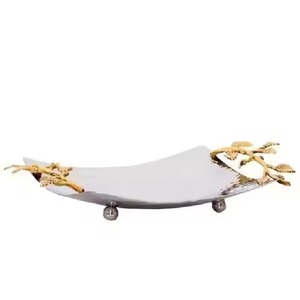 Latest Arrival Rectangular Flat Platter Decorative Gold Branch Handles Stainless Steel Serving <b>Tray</b> For Hotel <b>Buffets</b> <b>Tray</b> - Product Image 3