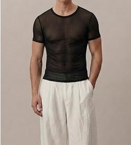 T-shirts transparents pour le sport en extérieur, vêtements de fitness ajustés, tenue de sport déchirée, couleur noire, manches courtes - Product Image 3