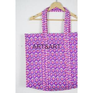 Yoga Shopping Beach Artist <b>Boho</b> Weekend Lady Quilted Tote Shoulder <b>Bag</b> Cotton Hand Print Floral Ecofriendly Sustainable Portable - Product Image 3