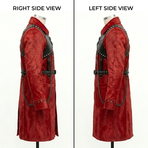Custom Men Hair On Hide Real Leather Trench Coat Wholesale Studded Harness Heavy Metal Chain <b>Punk</b> Overcoat Supplier Factory - Product Image 4