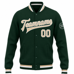 Veste de baseball personnalisée verte pour homme, style universitaire, impression du nom et du numéro de l'équipe sur le devant et le dos, logo personnalisé, respirante, écologique - Product Image 2