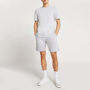 Ensemble chemise et short pour homme, été, décontracté, respirant, tricoté en polyester/coton, manches courtes, col rond, coupe tendance - Product Image 2