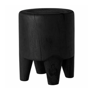 Minimalist <b>Rustic</b> Black <b>Side</b> <b>Table</b> Solid Suar Wood Handcrafted Cylindrical Accent <b>Table</b> Natural Wood Texture Durable - Product Image 1