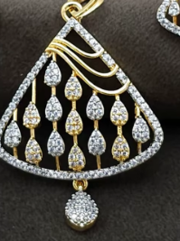 Stylish Best Quality Gold Plated Link <b>Chain</b> White Finish CZ Stones Pendant Set Necklace with Earrings for Women Wedding - Product Image 2