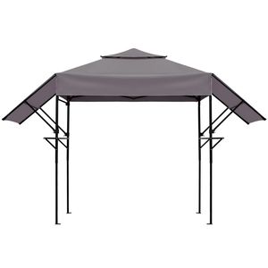 Gazebo Elegante con Doppio Tetto 3.3x12.5FT, Grigio Scuro, in Poliestere, con Tende Laterali Regolabili, Verniciato a Polvere Nera, Pieghevole - Product Image 1