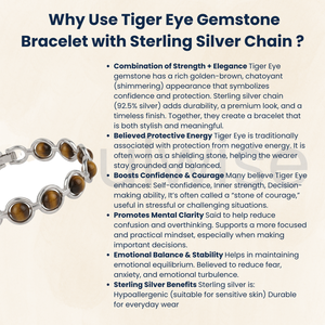 Divine Solutions Tiger Eye <b>Beads</b> <b>Bracelet</b> with Sterling Silver Chain Peace Pattern Unisex Gift for Hindus - Product Image 2