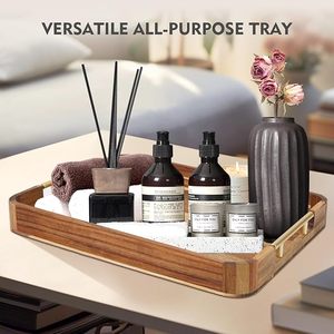 Wooden Farmhouse Decorative Tray <b>Rustic</b> Beaded Serving Display Platter for Living Room Wedding Decor - Product Image 1