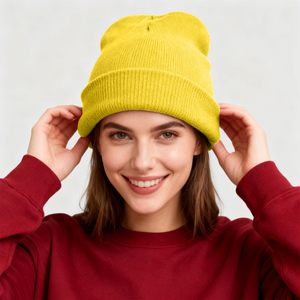 Stylish Custom Acrylic Beanie Hat Jacquard Knit <b>Winter</b> <b>Cap</b> with Embroidery Logo Double Layer Cuffed Construction Head - Product Image 6