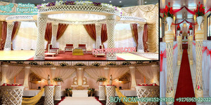 Magnífico Mandap de Cristal Dorado para Bodas Indias, los Mejores Pilares de Cristal FRP, Decoración de Mandap para Bodas, Gran Mandap Dorado para Bodas en el Reino Unido - Product Image 4