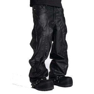 กางเกงหนังวัวแท้ทรงไบค์เกอร์สีดำ ดีไซน์ทันสมัย ให้ความรู้สึกพรีเมียม ขายดี กางเกงหนังแฟชั่น - Product Image 4