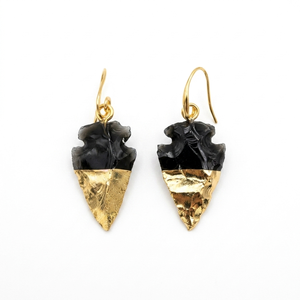 Boucles d'oreilles fantaisie plaquées or de haute qualité, avec pointe de flèche en obsidienne noire, pierre précieuse et cristal d'obsidienne noire, idéales pour cadeaux - Product Image 5