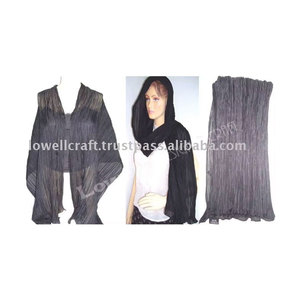 Écharpe élégante en soie noire froissée Taby, texture douce de qualité supérieure, écharpe en soie élégante pour femmes, look de créateur de luxe - Product Image 2