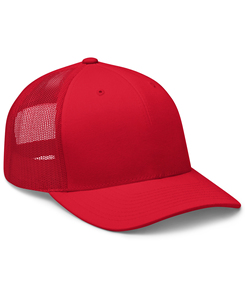 Custom Made Men's Red Mesh Trucker Cap 6-Panel Adjustable Fitted Casual Solid Pattern Breathable Spring <b>Summer</b> <b>Hat</b> - Product Image 4