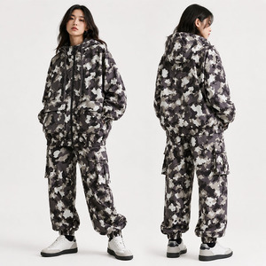 Custom Women's Camouflage Print Hooded Polyester Tracksuit Set Unisex Oversized Streetwear Windbreaker Jogger Set Nylon Hoodies - Product Image 1