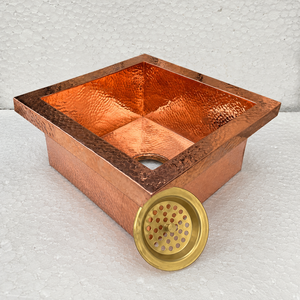 Custom Handmade Hammered Copper Bar <b>Sink</b> Square Prep Kitchen <b>Sink</b> Solid Copper Wash Basin with Brass <b>Strainer</b> OEM ODM - Product Image 2