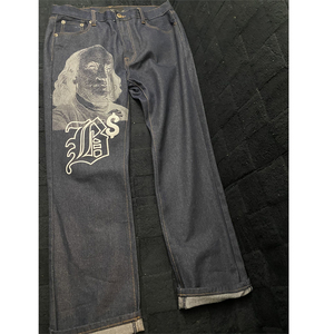 Jeans en denim délavé coupe ample avec broderie hip-hop, design personnalisé, pour hommes et jeunes hommes, en coton stretch, vente flash - Product Image 5