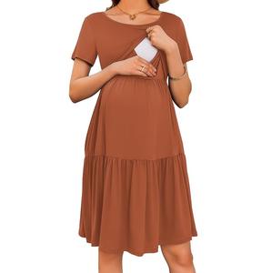 Vestido de Maternidad para Lactancia, Largo hasta la Rodilla, Manga Corta, Color Sólido, Informal, para el Hogar, OEM, para Embarazo y Lactancia - Product Image 1