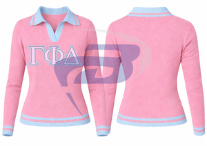 Suéter de punto verde informal para mujer de la hermandad Gamma Phi Delta con estampado de letras GPD, suéter con letras en la parte superior, personalizable con cualquier logotipo - Product Image 3