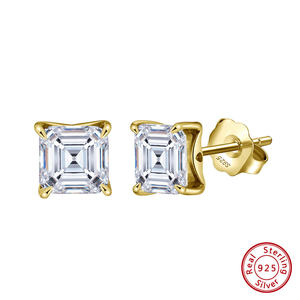 925 Sterling Silver Square Cut Moissanite Stud <b>Earrings</b> 1ct 2ct 3ct 4ct Certified Lab Diamond Princess Solitaire <b>Post</b> Unisex - Product Image 5