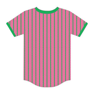 Camiseta de béisbol rosa con bordado de chenilla de la hermandad griega Divine Nine, estilo jersey, para venta al por mayor, 2026 HBCU Educated - Product Image 3