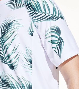 Men Short Sleeve Rash Guard T Shirt Leaf <b>Print</b> Quick Dry Athletic Swim <b>Surf</b> Training Top - Product Image 3