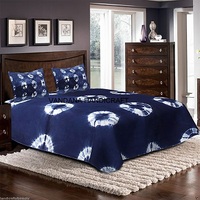 Parure de draps plats style asiatique Royal Home Decor, jetables, bleu indigo, 100 % coton, 200 fils, 110 g/m², toutes saisons, avec 2 taies d'oreiller