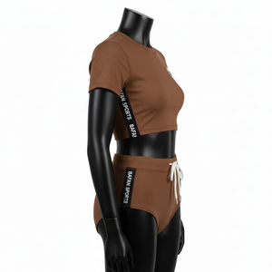 Traje de Baño de Dos Piezas para Mujer, 220 GSM, Tejido de Poliéster y Spandex Acanalado, Panel Marrón, Logotipo Personalizado - Product Image 6