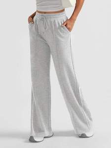 Joggers amples à taille haute pour femmes ; Pantalons de survêtement respirants à jambes larges, pantalons de sport tricotés pour l'automne et toutes les saisons - Product Image 4