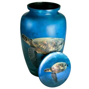Urna Funeraria Estilo Americano de 200 Pulgadas Cúbicas con Diseño de Tortuga Marina Blanca en el Océano - Product Image 1