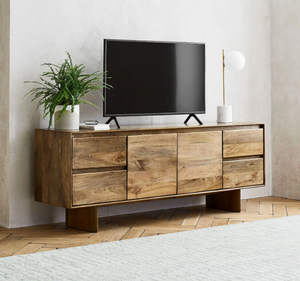 Minimalist Modern Solid Teak <b>TV</b> <b>Stand</b> Durable Low Profile Natural Finish Media Console Living Room Credenza Cabinet - Product Image 4
