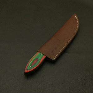 Cuchillo de Caza y Camping EDC de Hoja Fija de Acero al Carbono Hecho a Mano, Mango de Madera Pakka Roja y Verde, Funda de Cuero, Directo de Fábrica - Product Image 6