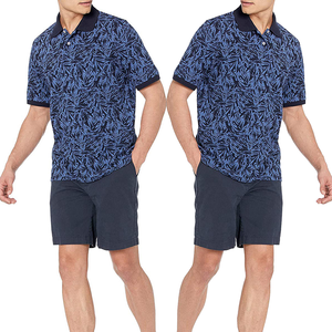 เสื้อโปโลแขนสั้นผู้ชาย สีน้ำเงิน พิมพ์ลายใบไม้เขตร้อน ดีไซน์ลำลอง - Product Image 6