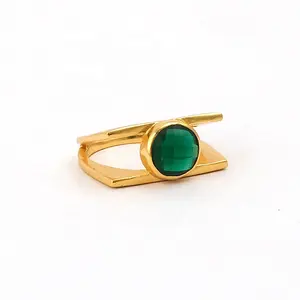 Кольцо мужское из натурального оникса, стильное ювелирное изделие с зеленым драгоценным камнем, латунное покрытое золотом, Минималистичная бижутерия, подарок на день отца