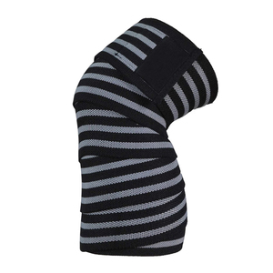 Genouillère tricotée de qualité supérieure, rayures noires et grises, fermeture auto-agrippante, respirante, protection par compression, unisexe, toutes saisons 2026 - Product Image 1