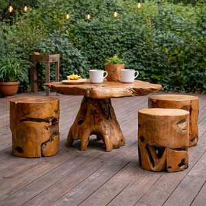 ชุดโต๊ะรากไม้สักสไตล์เรียบหรู พร้อมเก้าอี้ไม้ธรรมชาติ ทำด้วยมือ เฟอร์นิเจอร์ห้องนั่งเล่น สำหรับบ้านและโรงแรม/วิลล่า ARTERRA - Product Image 4