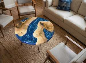 Contemporary Round Resin River Wood Dining <b>Table</b> Live Edge Handmade Solid Hardwood Furniture for Modern Interiors - Product Image 3