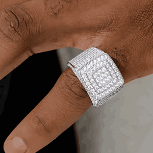 Unisex 925 Silver <b>Cocktail</b> <b>Ring</b> With Moissanite Pave Setting Geometric Design Luxury Everyday Wear - Product Image 5