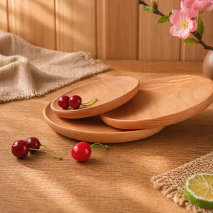 Platos de Madera Hechos a Mano, Platos Redondos Rústicos, Vajilla de Madera Ecológica, Platos de Madera Natural - Product Image 1