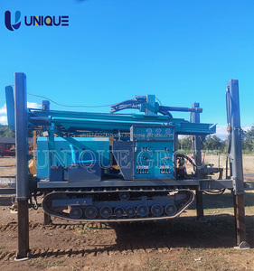 Plataforma de perforación al por mayor de fábrica, 200m, 300m de profundidad, plataforma de perforación de pozos de agua sobre orugas de goma, plataforma de perforación DTH central para construcción - Product Image 1