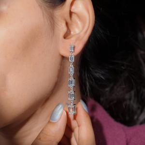Boucles d'oreilles en or 14 carats avec diamants de laboratoire certifiés IGI, taille émeraude, pour femmes, bijoux fins de mariage - Product Image 3