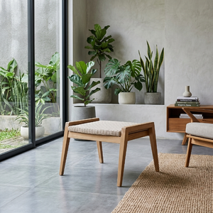Ensemble fauteuil et tabouret Sydney, mobilier d'extérieur moderne pliable, fabriqué en teck durable et en rotin synthétique élégant - Product Image 5