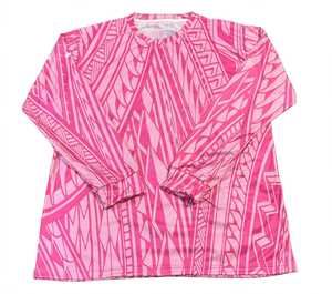 <b>Men's</b> <b>Pink</b> Sublimation <b>Long</b> <b>Sleeve</b> Collarless <b>Shirt</b> Custom Geometric Pattern Quick Dry Polyester Tee - Product Image 3