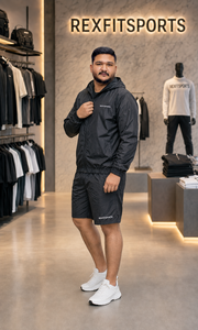 REXFIT SPORTS 2026 Conjunto de Chaqueta Cortavientos y Pantalones Cortos de Nailon Negro Personalizado, Marca Privada, Ropa Deportiva Urbana para Hombre - Product Image 3