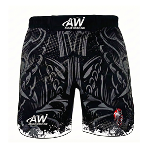 Pantalones Cortos de MMA Askar Wear Ind para Hombre, de Secado Rápido, con Estampado por Sublimación, para Artes Marciales Mixtas, Color Negro con Diseño Rojo - Product Image 1