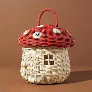 Bolsos de mano de ratán natural al por mayor con forma de concha para niños, cestas decorativas para juguetes de bebé. - Product Image 6