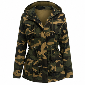 Chaqueta de Camuflaje con Cierre para Mujer, con Bolsillos, Cuello Alto, Estilo Casual, Cortavientos, para Otoño - Product Image 3